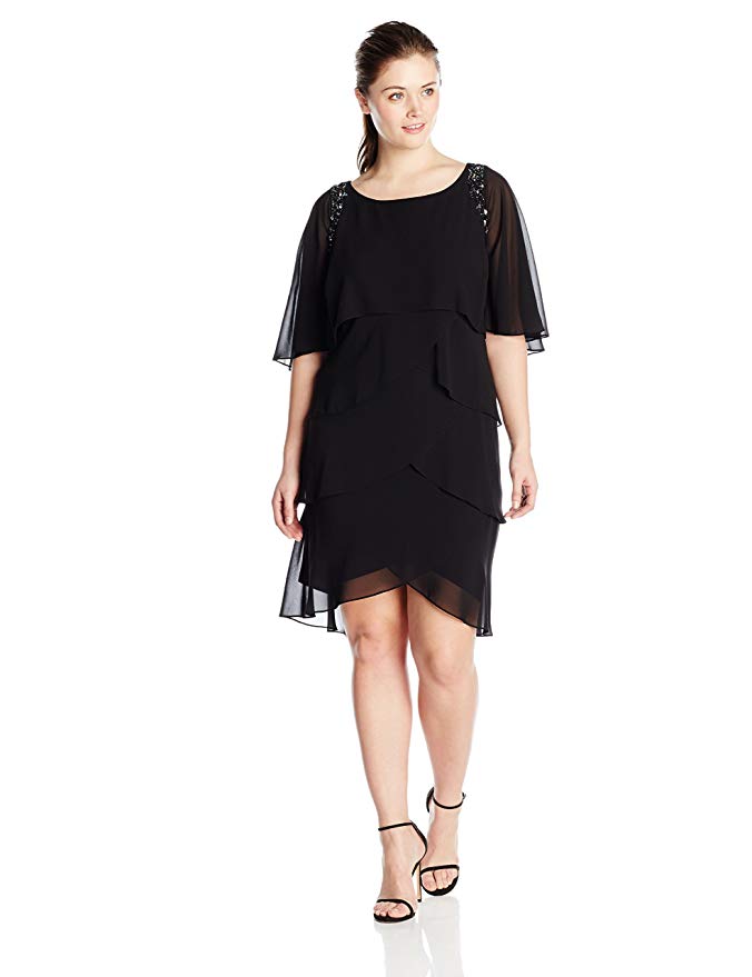 S.L. Fashions Women's Plus-Size Sequin-Trimmed Capelet Dress