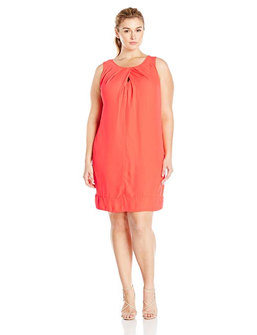 Donna Ricco Women's Plus Size Sleeveless Shift Dress Keyhole at Neck