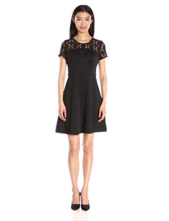 Jessica Simpson Women's Lace and Scuba Fit-and-Flare Dress