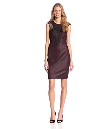 Jax Women's Printed Sheath Dress with Lace and Mesh Detail