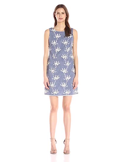 Taylor Dresses Women's Chambray Dress with Embroidery