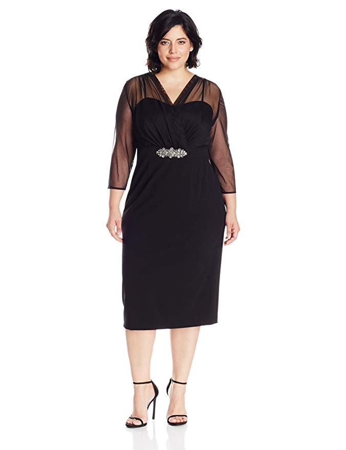 Alex Evenings Women's Plus Size Shift Dress with Illusion Neckline