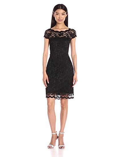 Onyx Nite Women's Short Stretch Lace with Cap Sleeve and V Back