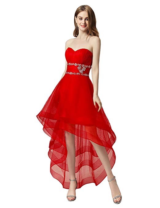 Sarahbridal Women's Tulle Hi-Low Beading Prom Dresses Evening Homecoming Cocktail Gowns