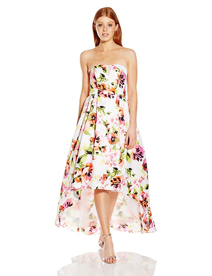 My Michelle Juniors' Floral Printed Strapless High/Low Dress