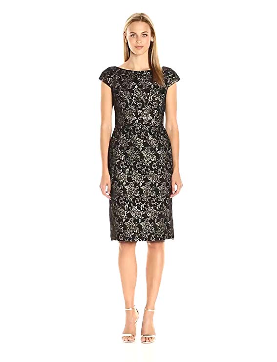 Vera Wang Women's Short Jacquard and Lace Combo Cocktail Sheath Dress