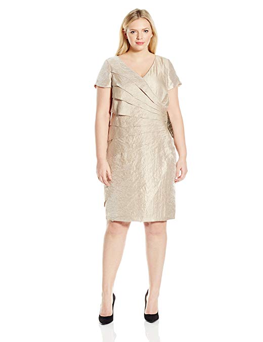 London Times Women's Plus-Size Side Drape Shimmer Shutter