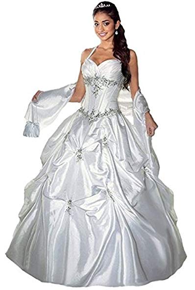 Cloverdresses Halter White Long Prom Dresses Taffeta Quinceanera Dresses