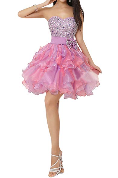 Sunvary Girls Cocktail Party Dresses Mini Sweet 16 Dress Strapless Ruffles