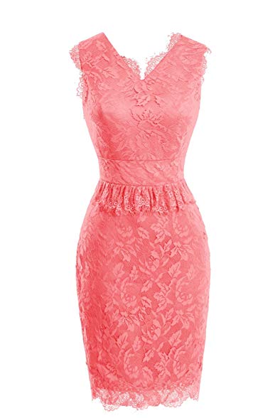 Dasior Short Sheath Floral Lace Formal Evening Party Dress