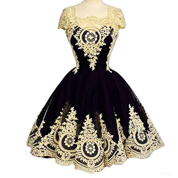 Kivary Vintage Short Little Black Corset Lolita Prom Homecoming Dresses Gothic Lace