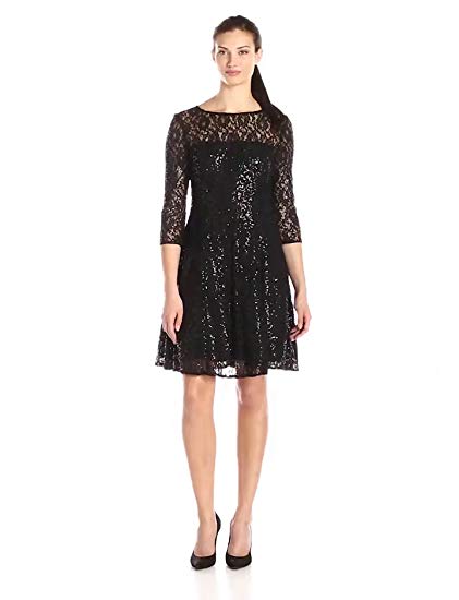 S.L. Fashions Women's Lace and Sequin Fit and Flare Dress