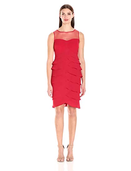 London Times Women's Sleeveless Round Neck Silky Georgette Sheath Dress