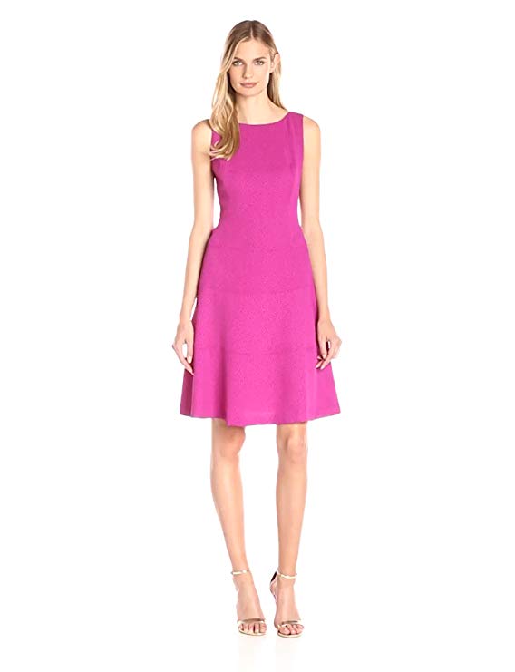 Anne Klein Women's Satin Seersucker Boat Neck Drop Waist Swing Fit-and-Flare Dress