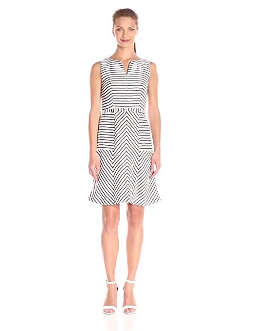 Taylor Dresses Women's Placement-Striped Belted Dress