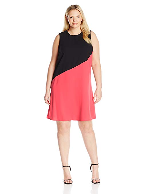 Calvin Klein Women's Plus Size Color Block Asym Hem Tent Dress