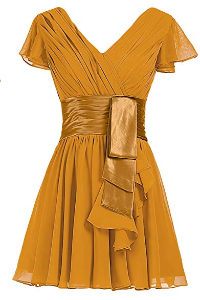 Sunvary Simple Short Sleeves Chiffon Bridesmaid Dresses Cocktail Homecoming Gowns