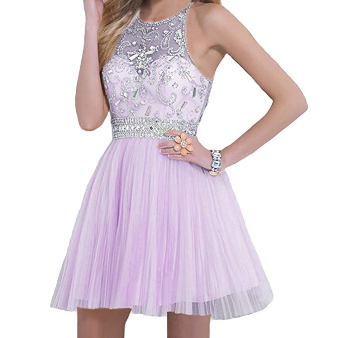 VILAVI A-line Round Brought Short graduation dresses Juniors Dresses 6 Lavender