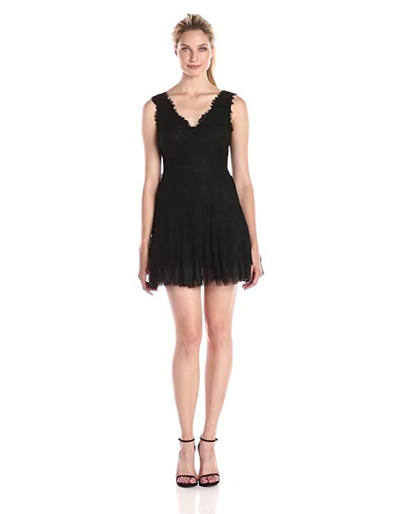 Betsy & Adam Women's Short Fit and Flare Tulle Lace Dress