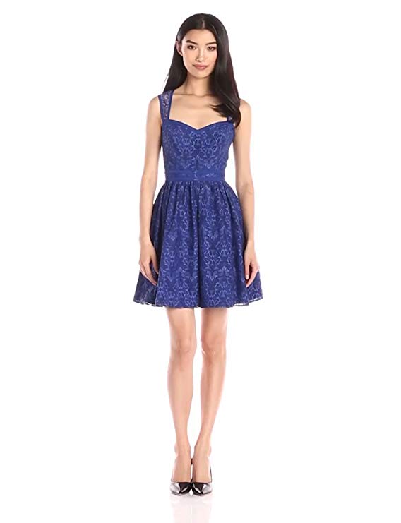 Minuet Women's Sleeveless Lace Fit and Flare Dress, Royal Blue, Medium