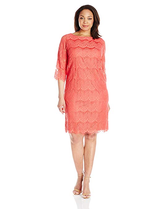 Jessica Howard Women's Plus Size 3/4 Sleeve Lace Shift Dress