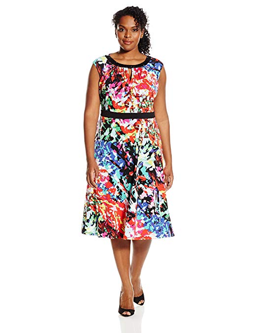 London Times Women's Plus-Size Spalsh Medley Fit and Flare