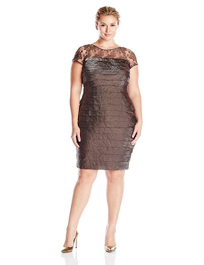 London Times Women's Short Sleeve Round Neck Lace Sheath Dress