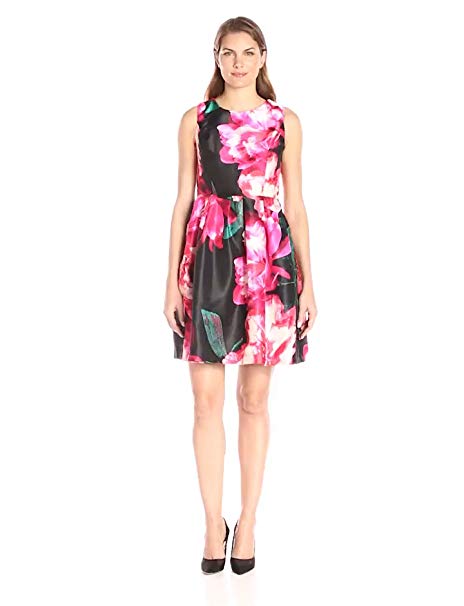 Donna Ricco Women's Short Sleeve Floral Printed Scuba Fit and Flare Dress