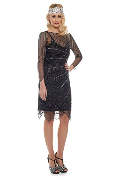 Catherine Vintage Inspired Flapper Dress in Black Silver