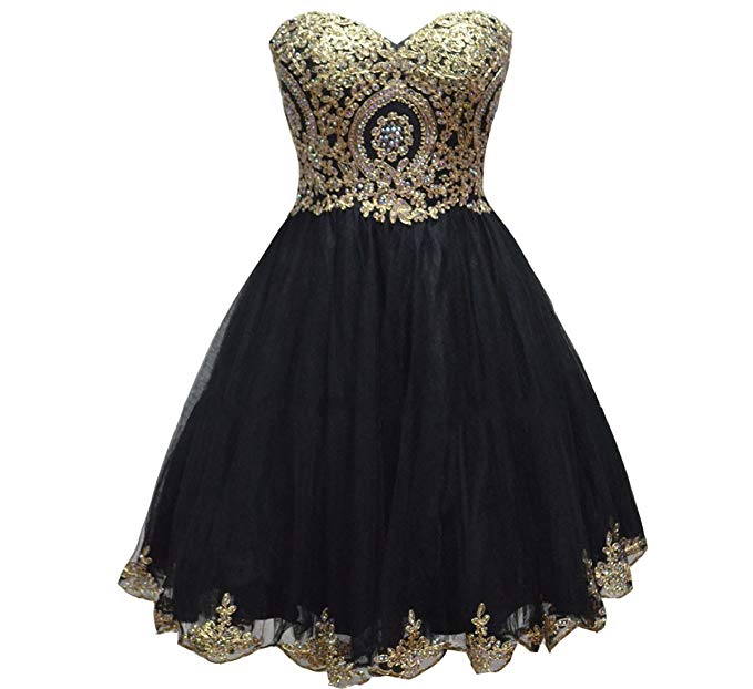 Lemai Tulle Little Black Short Gold Lace Corset Prom Homecoming Cocktail Dresses