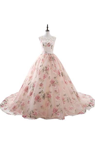 Sunvary Print Flower Princess Ball Gown Dance Prom Quinceanera Dresses