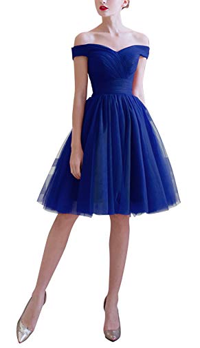 Ethel Women's Tulle A-line Boat Neck Pleated Knee Length Prom Dress