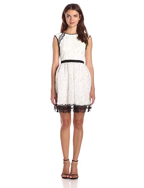 Minuet Women's Cap Sleeve Dress with Delicate Lace Contrast