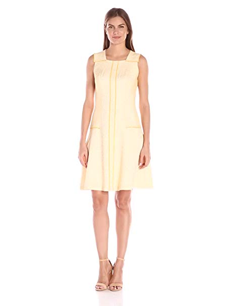 Anne Klein Women's Dotted Jacquard Drop-Waist Seamed Fit-and-Flare Dress