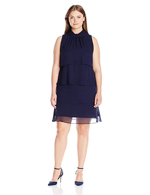 Jessica Howard Women's Plus Size Tiered Sleevless Dress with Shirred Neck