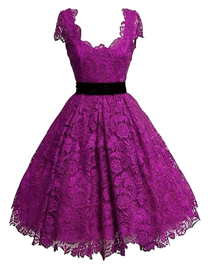 Ethel Women's Lace Knee Length Zipper Cap Sleeve A-line Homecoming Party Dresses