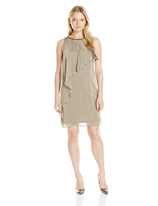 London Times Women's Petite Slvless Cascade Shift