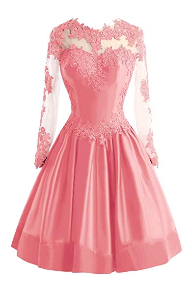 Bess Bridal Women's Sheer Lace Long Sleeve Short Prom Homecoming Dresses