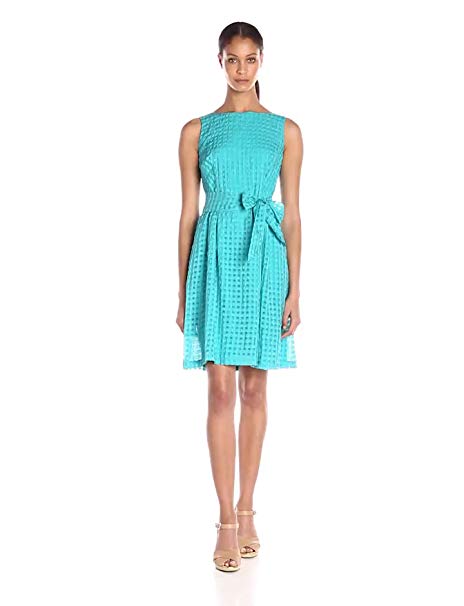 Anne Klein Women's Sheer Gingham Organza Fit and Flare Dress