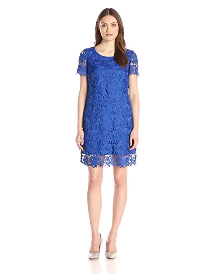 Adrianna Papell Women's Sunflower Scalloped-Lace Flounce Dress