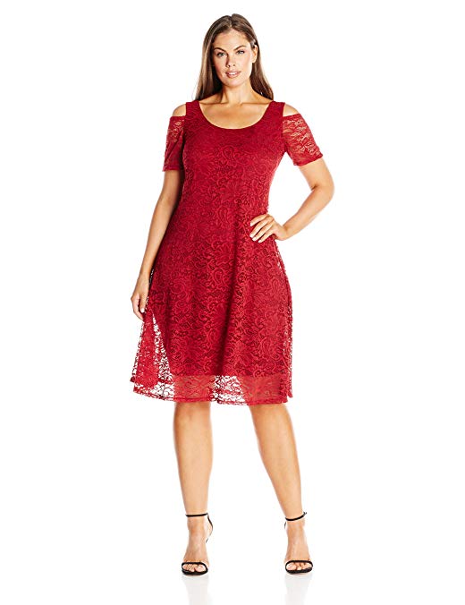 MYNT 1972 Women's Plus Size Lace Cold Shoulder Dress