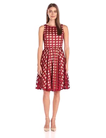 Julian Taylor Women's Sleeveless Mesh Overlay Grid a-Line Dress