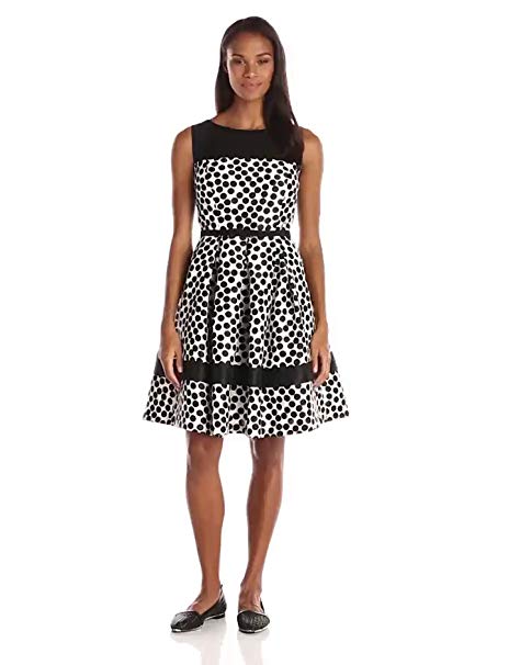 Julian Taylor Women's All Over Print Fit and Flare Dress With Illusion Neckline