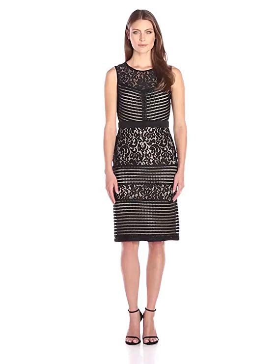 Gabby Skye Women's Sleeveless Pintuck and Lace Sheath Dress